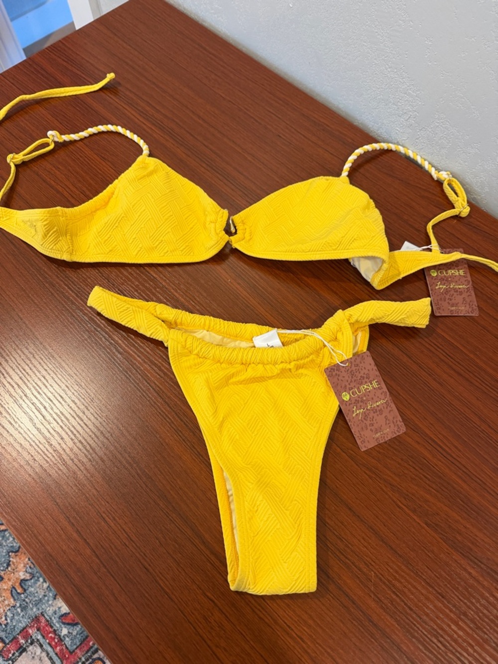 Cupshe Bright Yellow Textured Bikini Set